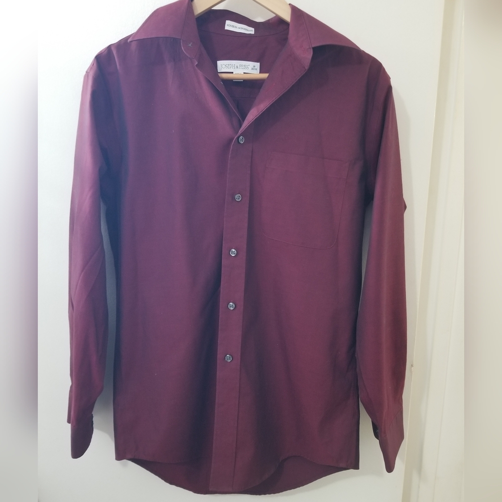 Joseph & Feiss 100% Cotton Burgundy Button-Up Dress Shirt Mens Neck 15